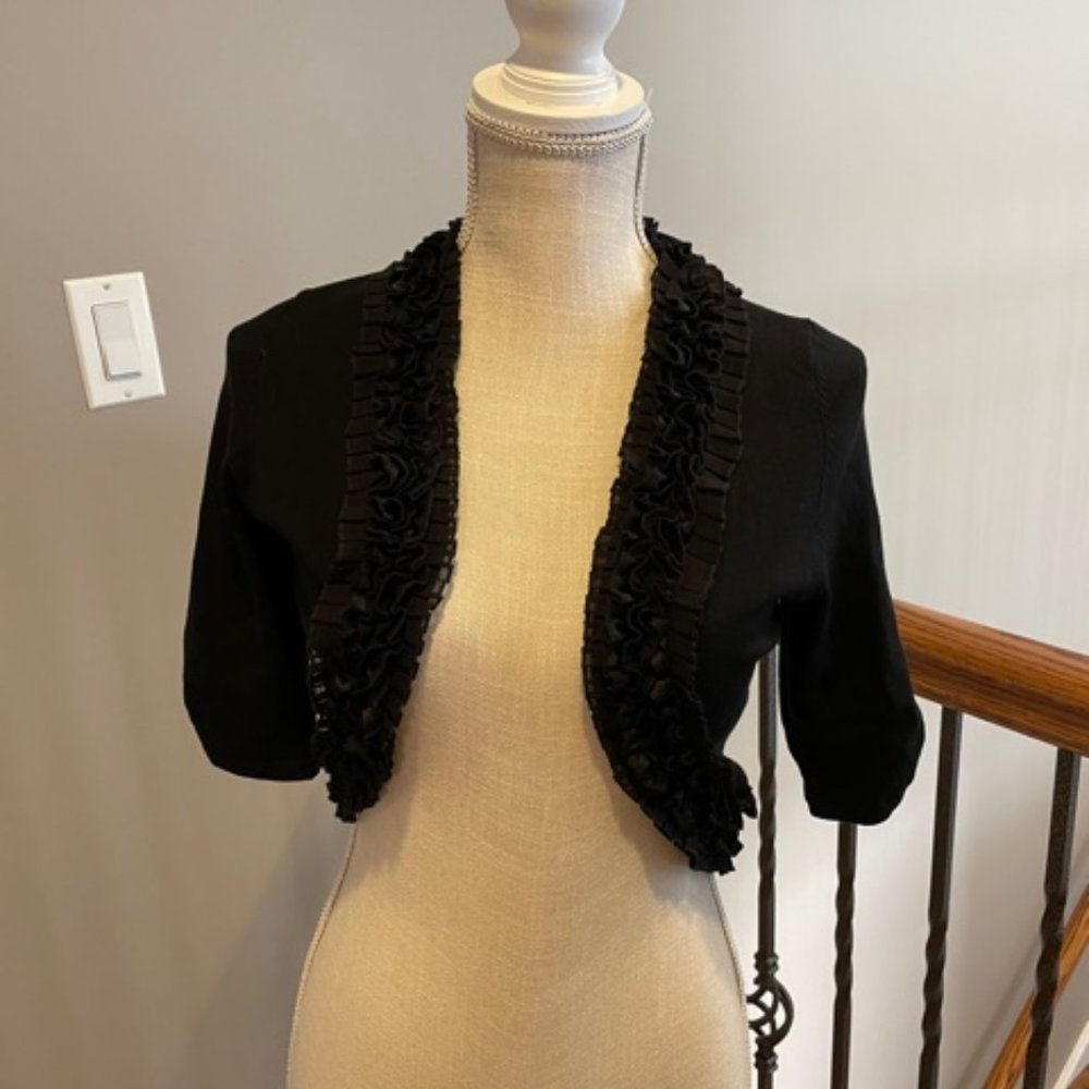 WHBM black ruffle shrug